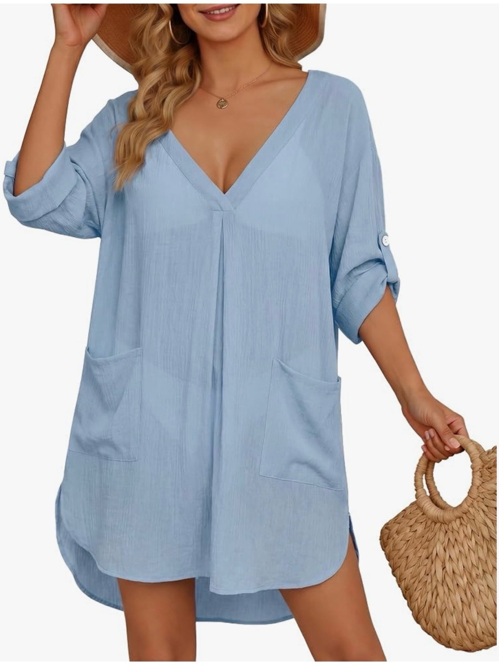 NWT BLUE COVERUP BUTTON DOWN TOP-S